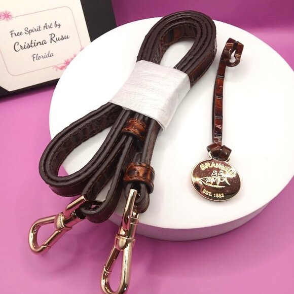 Brahmin replacement straps & medallion hang tag fob Pecan - Picture 1 of 2